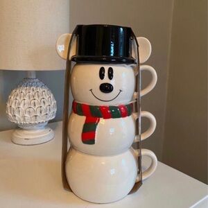 Disney Christmas Mickey Mouse Snowman Stacker/Tower Cup Mug Set